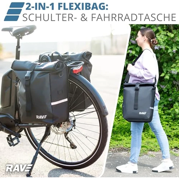 RAVE Fahrradtasche Gepäckträgertasche Voyage (Paar) - Wasserfest, Easy-Click-System, Netz-Seitentasche - Schwarz – Bild 2