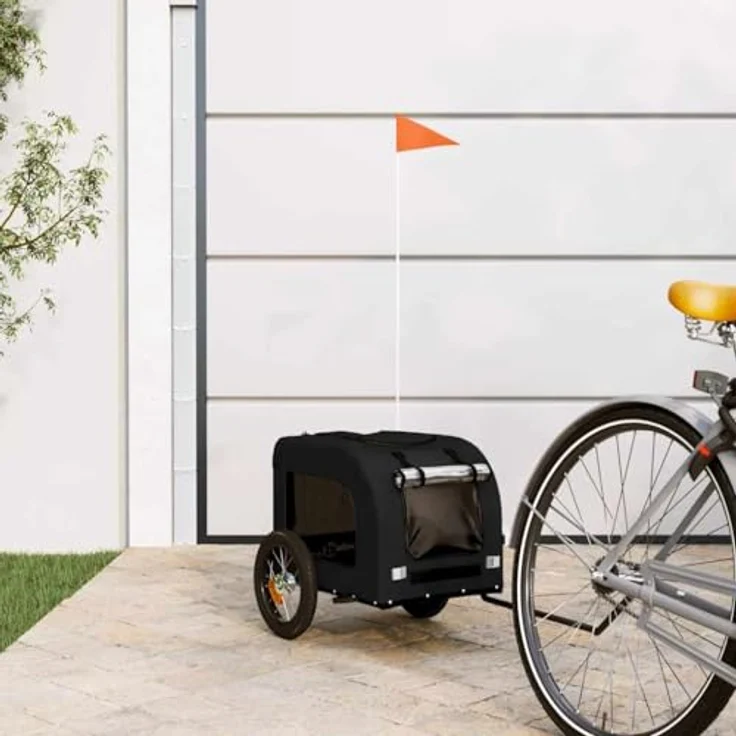 vidaXL Fahrradanhänger Hunde, Schwarz, aus Oxford-Gewebe und Eisen, max. Belastbarkeit 30 kg, mit PVC-Dach und Reißverschluss-Türen – Bild 2
