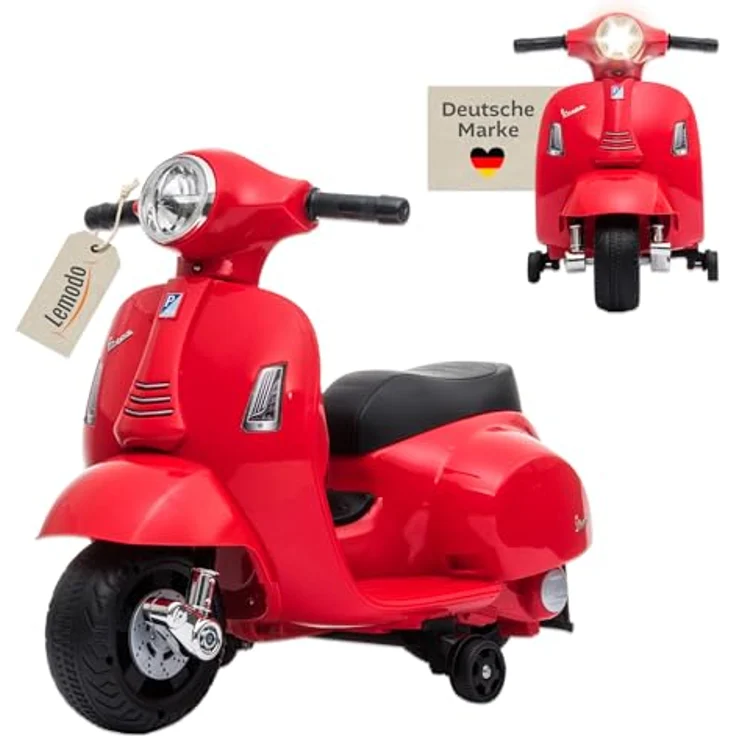 Lemodo Elektro-Kinderroller VESPA mit abnehmbaren Stützrädern, Elektromotorrad, mint/rosa – Bild 2