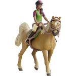 Schleich Sarah & Mystery - Reiterin und Pferd, vollbewegliche Figur mit Sattel und Zaumzeug, 15,5 x 18 x 5 cm
