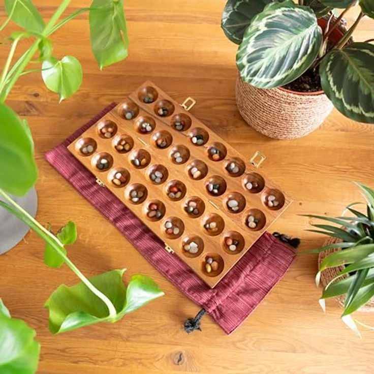 Logoplay Holzspiele Hus Spiel mit Metallverschlüssen Gold, Strategiespiel für 2 Spieler mit 75 Edelsteinen und großem Stoffbeutel, Samena-Holz, 25 x 44 cm – Bild 4