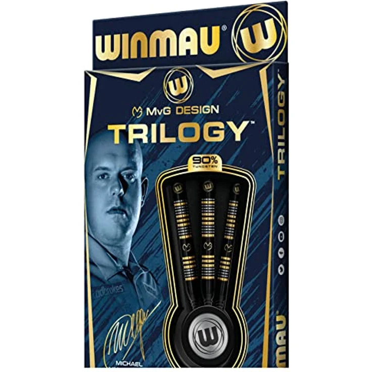 Winmau MvG Trilogy Softdarts, 20 g, 90% Tungsten, schwarze Barrelbeschichtung mit goldenen und silbernen Highlights – Bild 4