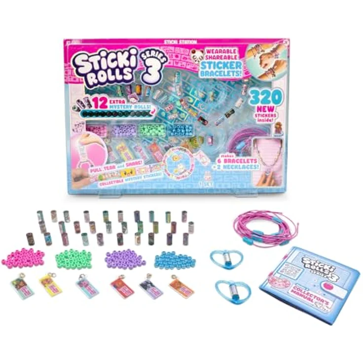 Merkloos Sticki Rolls Sticki Station, Bastelset mit 144 bunten Perlen, 12 Mystery-Rolls und 320 Serie 3 Stickern – Bild 3