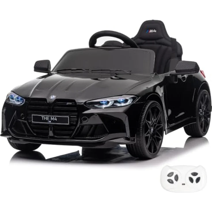 Vrooomy Kinder Elektroauto BMW M4 Competition, 12V, schwarz, mit Fernbedienung, für 1 bis 5 Jahre, MP3-Player, Sicherheitsgurt, EVA-Gummireifen, 2 Motoren – Bild 1