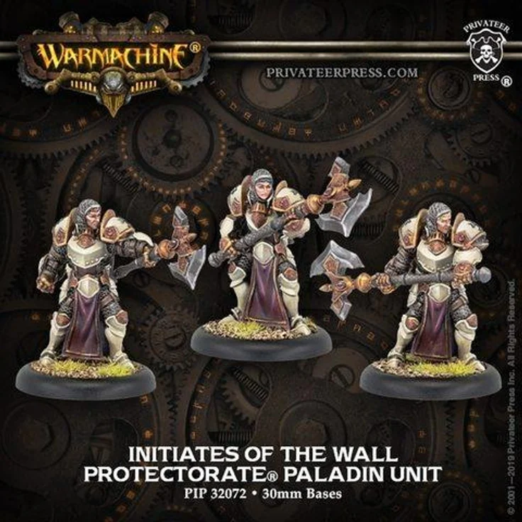 Europa Initiates of the Order of the Wall Protectorate of Menoth, Metall-/Resin-Sammelfigur mit gesegneten Kampfäxten im Blister