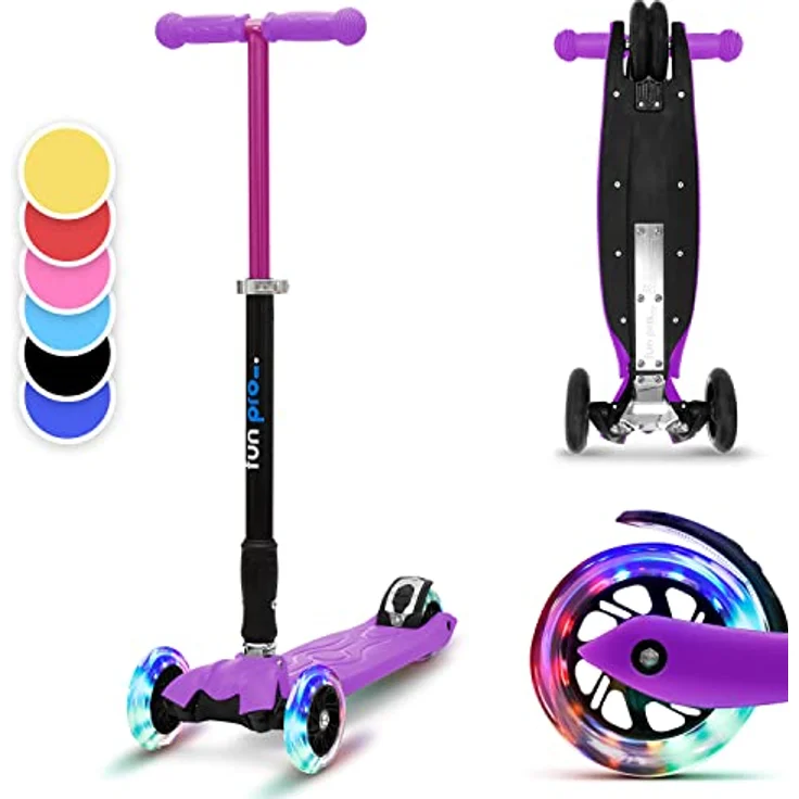 fun pro Two Roller Kinder, faltbarer Premium Tretroller mit LED-Rädern, höhenverstellbar, für 5-9 Jahre, bis 80 kg, Händler aus Hamburg – Bild 1