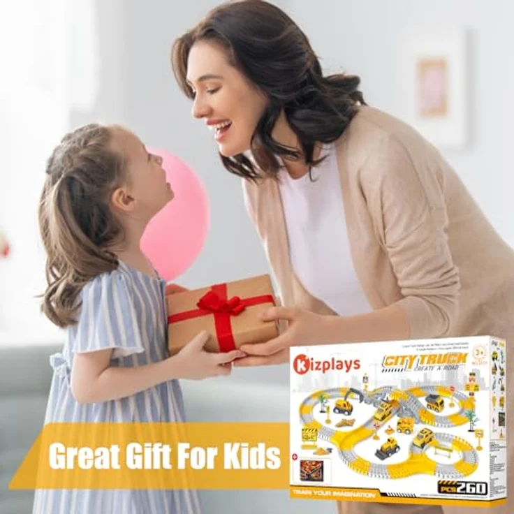 kizplays 260pcs Autorennbahn Rennbahn 6 Cars Bagger Spielzeug ab Spielzeugautos Autobahn ab 3 4 5 6 Jahre Junge Mädchen,Flexible Track Kran Spiele , Elektroauto Cars Autorennbahn für Kinder Geschenk – Bild 8