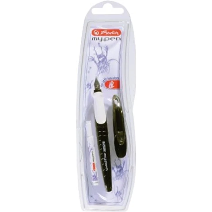 Herlitz Füller herlitz my.pen Füllhalter - L-Feder - schwarz/weiß BL - Ergonomisch mit Edelstahl L-Feder und blauer Patrone – Bild 3