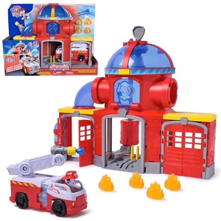 Paw Patrol Feuerwehr-Rettungs-Feuerwache Spielset, Deluxe Spielset mit Licht- und Soundeffekten, inklusive Marshall Figur und Feuerwehr-Fahrzeug, 38 cm hoch