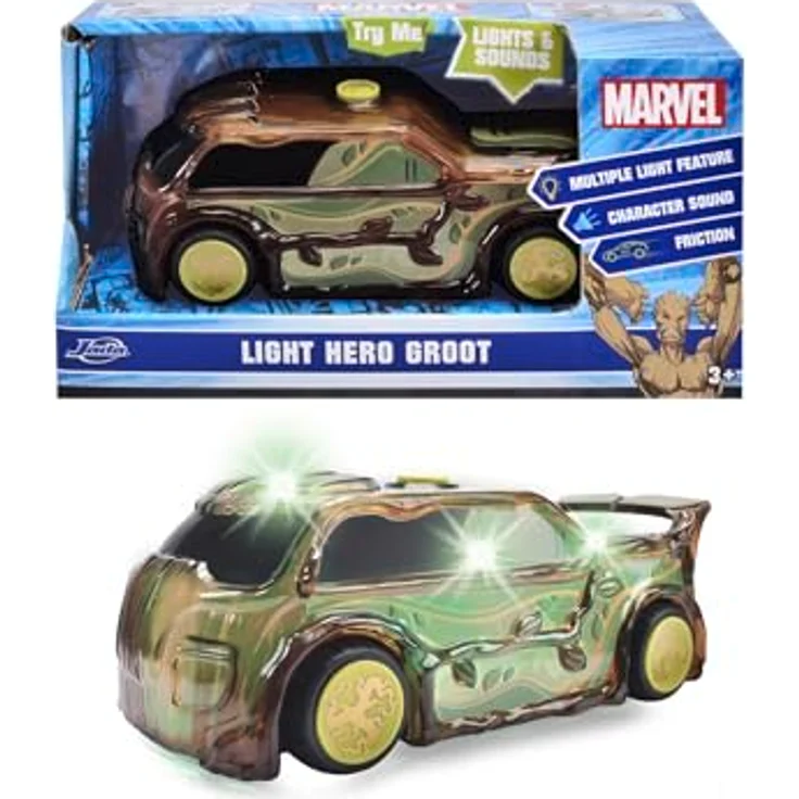 Dickie Toys Marvel Light Hero Groot, Spielzeug-Auto 1:32 mit Licht- und Soundeffekten, inkl. Batterien, braun/grün – Bild 5