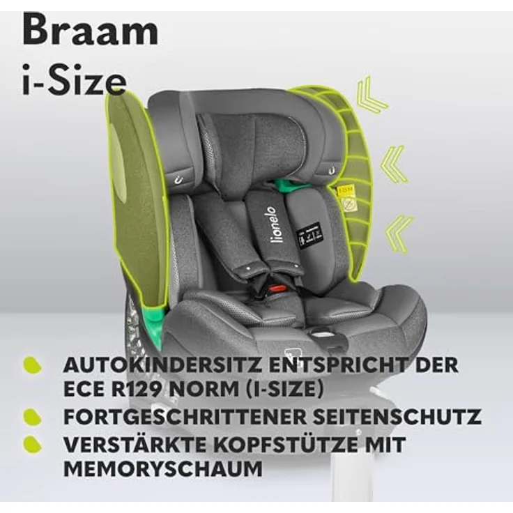 lionelo Autokindersitz BRAAM i-SIZE, ab Geburt bis 36 kg, 4-in-1-Sitz, ISOFIX + Stabilisierungsfuß, sehr sicher – Bild 4