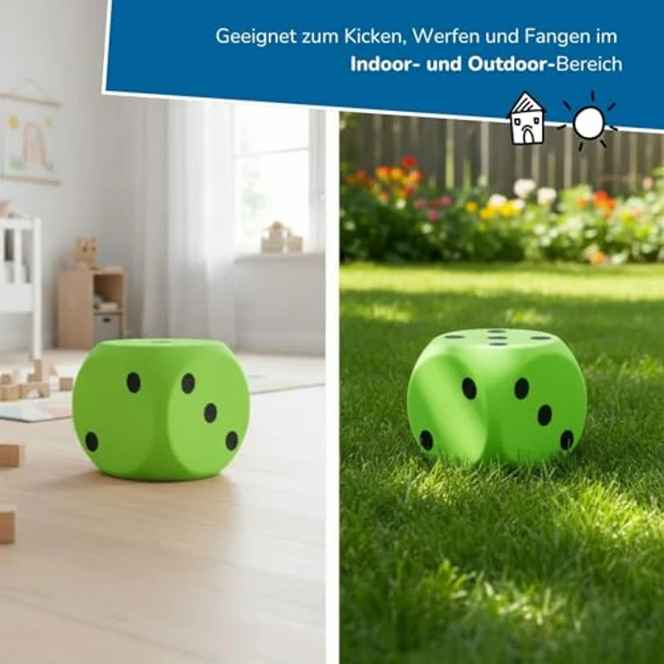 alldoro 63107 XXL Schaumstoff-Würfel Grün, 15 x 15 cm, weicher Soft-Spielwürfel für Indoor & Outdoor, spielerisches Lernen und sicherer Spielspaß – Bild 4
