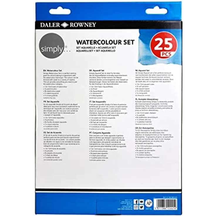 Daler Rowney Simply Aquarellmalset, 25-teilig, ideales Starterset mit 12 leuchtend kräftigen Farbnuancen – Bild 2