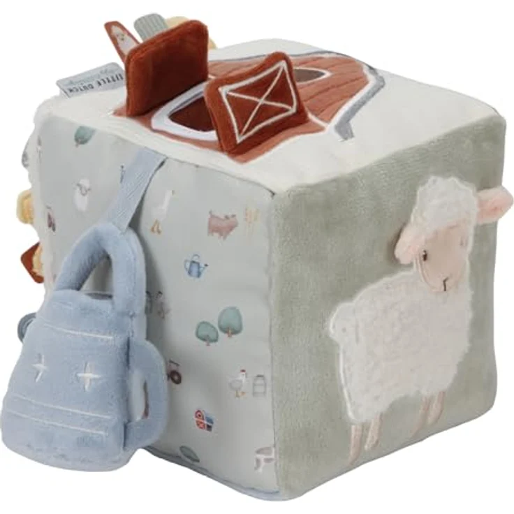 Little Dutch 8809 Stoff Activity Fühlwürfel Bauernhof - Little Farm, Motorikschleifen und -würfel, fördert die Sinne, Polyester, 14x14x14 cm, ab Geburt, Mehrfarbig – Bild 1