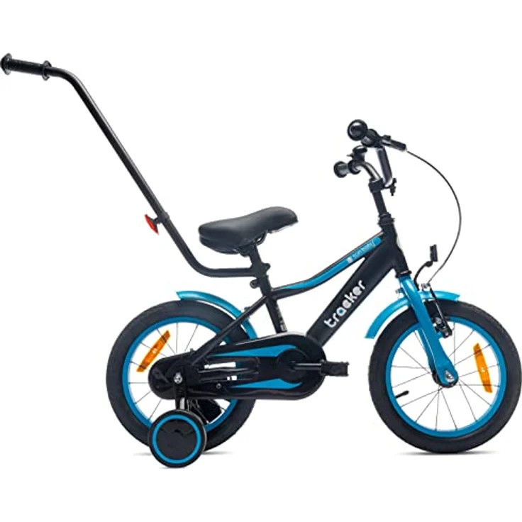 sun baby Jungenfahrrad 14 Zoll Tracker Bike mit Stützrädern und Schubstange, Blau, ab 2-6 Jahre – Bild 2