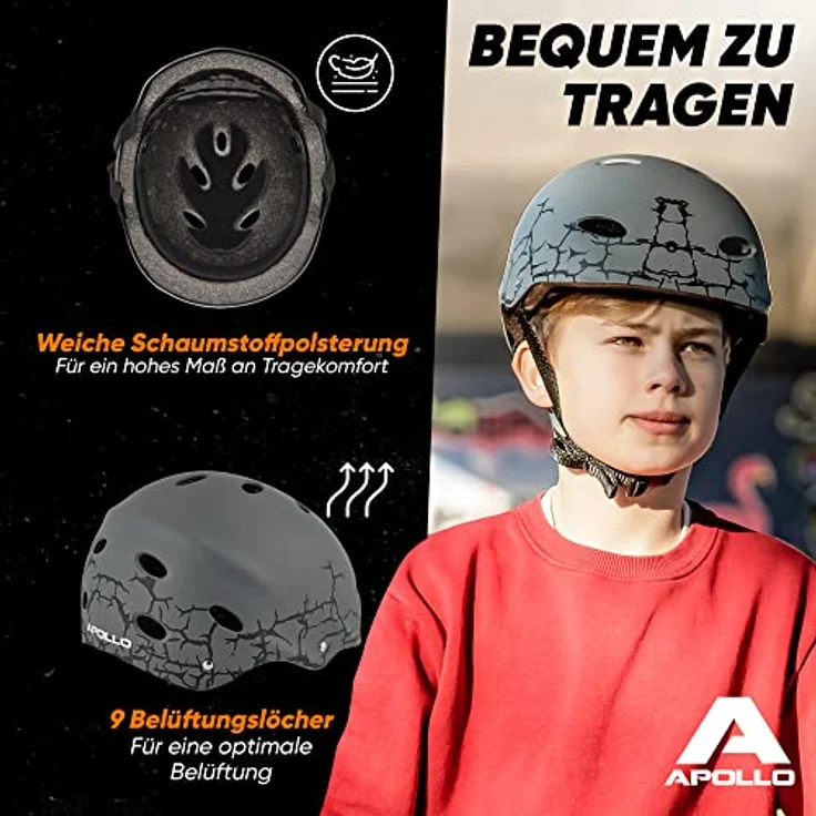 Apollo Skaterhelm Herren, Damen und Kinder | Kinderfahrradhelm | Verstellbar | Skateboard, Scooter, BMX Helm Kinder mit Drehrad-Anpassung | für Jungen und Mädchen | Verschiedene Größen und Farben – Bild 5