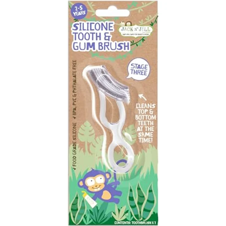 Jack N' Jill Kids Stage 3 Silicone Tooth & Gum Brush, doppelseitige Zahnbürste für Kinder von 2-5 Jahren, sanft zu kleinen Zähnen und empfindlichen Zahnfleisch, BPA-frei – Bild 2