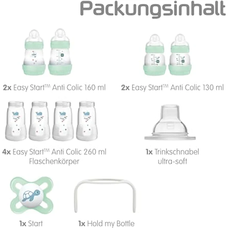 MAM Easy Start Anti-Colic Starter Set, mitwachsende Baby Erstausstattung mit Schnuller, Flaschen & Griffen, Baby Geschenk Set, ab Geburt, blau – Bild 3