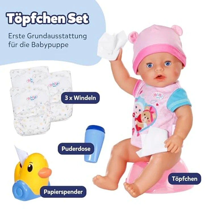 BABY Born Töpfchen Set für 43cm Puppen, inkl. Windeln, Creme-Dose & Ente Berta als Papierspender, 838365 Zapf Creation – Bild 2