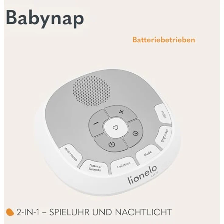 Lionelo BabyNap Tragbare Baby-Einschlafhilfe 2-in-1 Nachtlicht mit 11 Lichtfarben, 20 Töne, Schlaflieder, Timer, Aufnahme von Mamas Herzschlag Love Beat – Bild 2