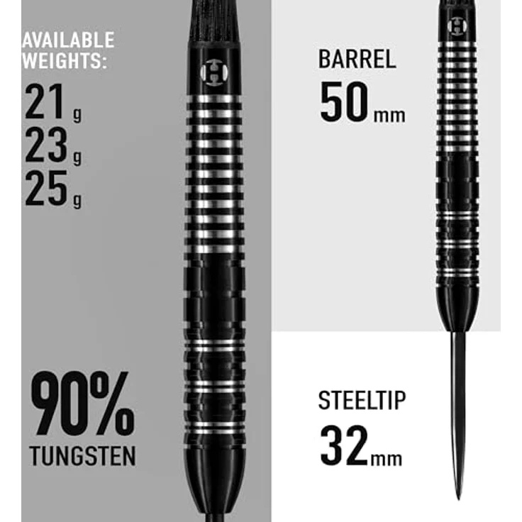 Harrows Damon Heta 90% Tungsten Steel Tip Darts Set, 21g, 23g & 25g mit schwarzem Alamo Schaft, Damons Signature Harrows Flights und Reiseetui (21g) – Bild 4