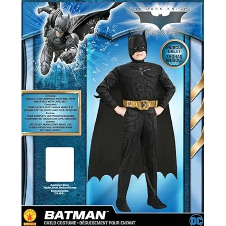 Rubies Batman Deluxe Muscle Chest, Kinderkostüm mit muskelbepackter Brust, Schwarz und Gold, inkl. Cape und Halbmaske – Bild 2
