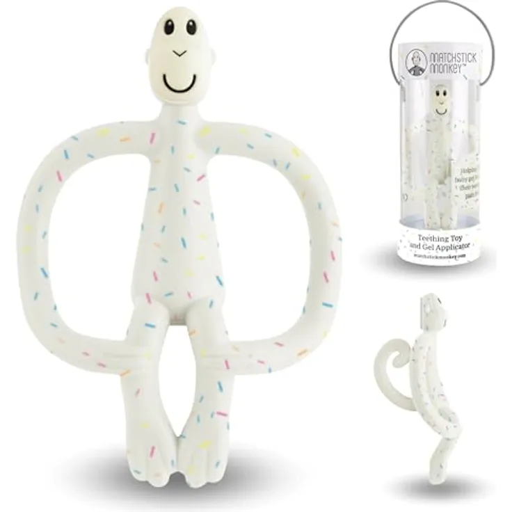 Matchstick Monkey Beißring Affe Original - Baby Zahnungshilfe 100% Silikon - BPA-frei - Greifling ab 3 Monaten (confetti)