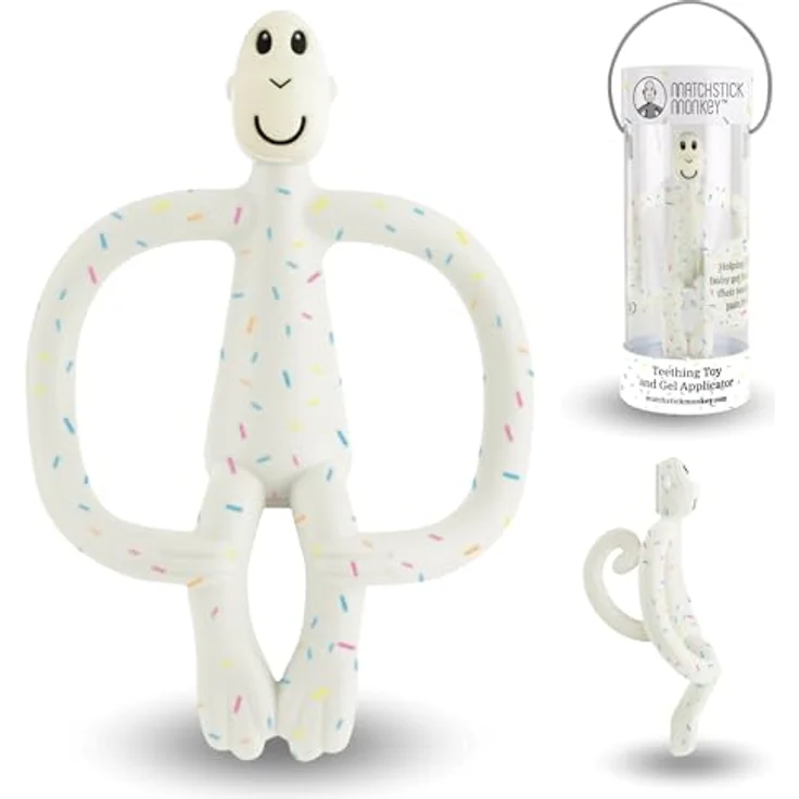Matchstick Monkey Beißring Affe Original - Baby Zahnungshilfe 100% Silikon - BPA-frei - Greifling ab 3 Monaten (confetti) – Bild 1