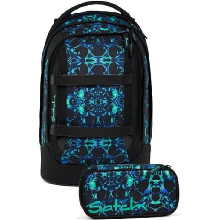 Satch pack Schulrucksack Set 2tlg. inkl. Schlamperbox, 30 Liter Volumen, 3D Soft-Mesh Rückensystem, Caleido Blue – Bild 1