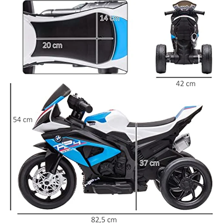 HOMCOM Elektro-Kindermotorrad Kindermotorrad, Elektromotorrad, Karbonoptik, 3 Musikmodi, inkl. Akku und Ladegerät, Blau – Bild 5