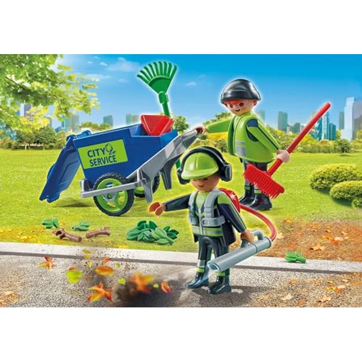 PLAYMOBIL 71434 Stadtreinigungsteam Spielset, Mehrfarbig mit Rechen, Besen und Laubbläser für Kinder ab 4 Jahren – Bild 3