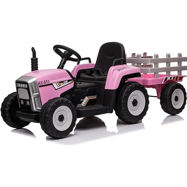 FINOOS Kinder Elektro Traktor 12V mit Schaufel & abnehmbarem Anhänger - Rosa, Kinder-Elektrofahrzeug mit LED-Licht & Musik, 2,4G Fernbedienung, 2-5km/h – Bild 3
