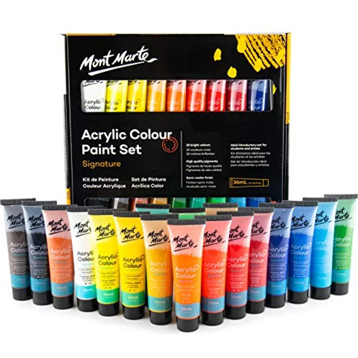 Mont Marte Acrylfarben Set Premium, 18 x 36ml, Lichtechte Farben mit hoher Deckkraft für Acrylmalerei – Bild 1
