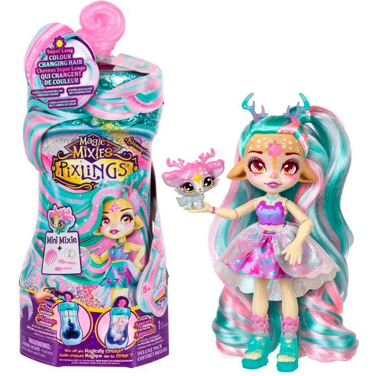 Moose Anziehpuppe Magic MIxies Galaxy Hair Pixling - Deerlee, Ankleidepuppe mit farbwechselndem türkisem zu lila Haar