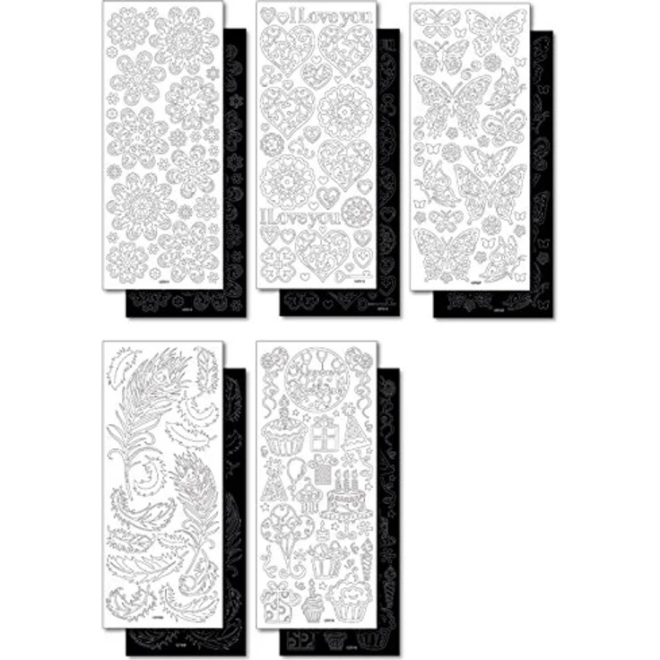 folia 1215 - Relief-Sticker Ganzjahr, ca.10 x 24 cm, 10 Blatt, schwarz - weiß sortiert – Bild 2