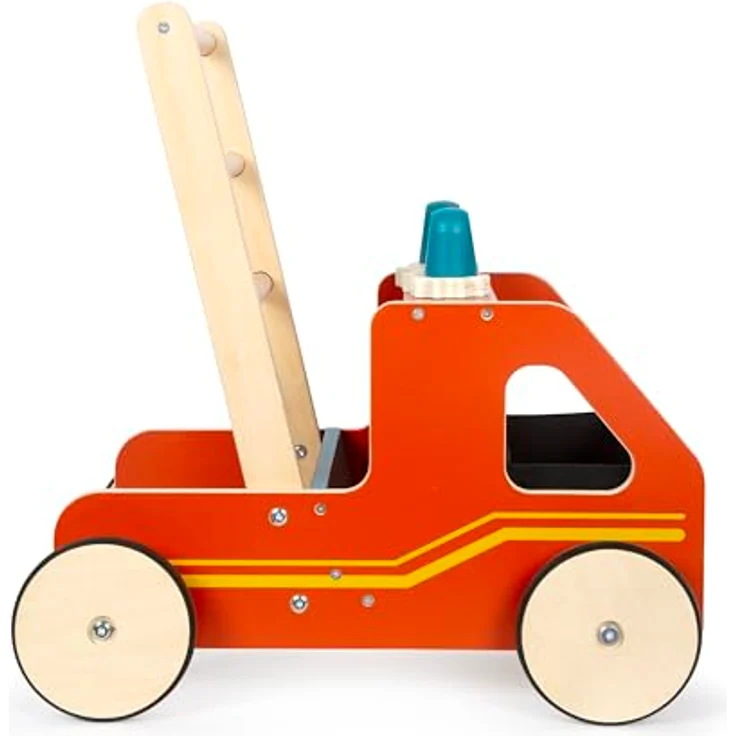 Small Foot Lauflernwagen Feuerwehr aus Holz, Modernes Laufhilfe für Feuerwehrfans, mit integriertem Bremssystem, für Kinder ab 12 Monaten, Blaulichter und Kurbelrad, 12540 – Bild 3