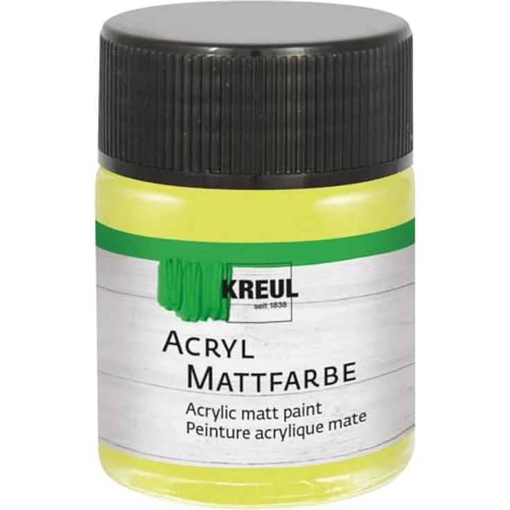 KREUL 75540 Acryl Mattfarbe, lemon, cremig deckend, schnelltrocknend, wasserbasiert, 50 ml Glas – Bild 1