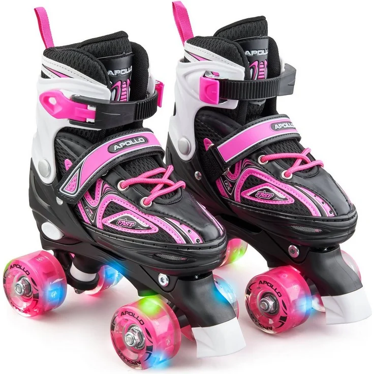 Apollo Rollschuhe LED Rollschuhe größenverstellbar Super Quads X-Pro, größenverstellbare Roller Skates für Mädchen und Jungen - Größen 31-42, blau mit 2 LED Reifen, ABEC 7 Kugellager – Bild 1