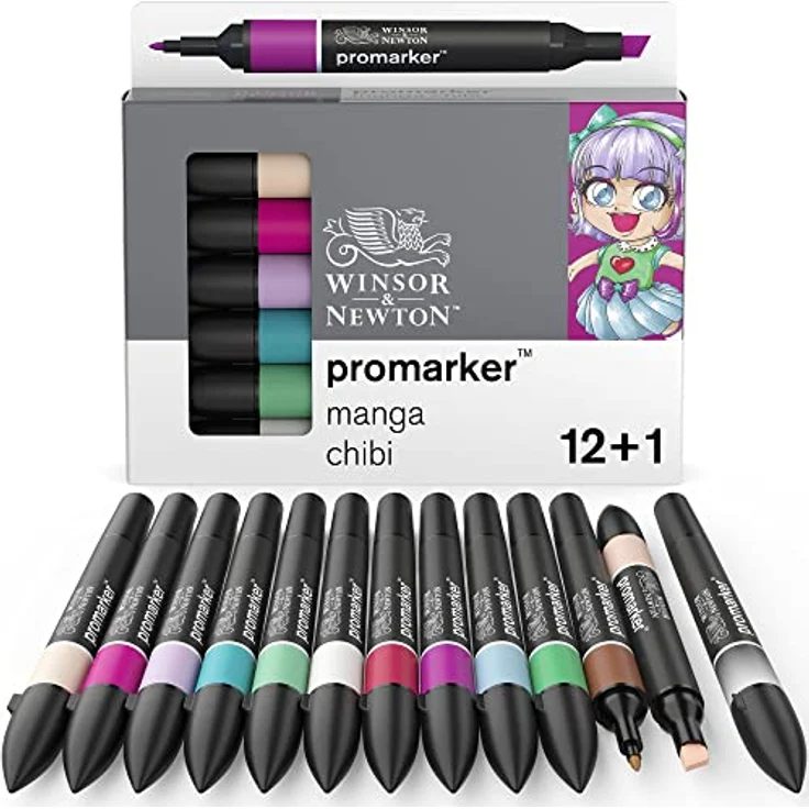 Winsor & Newton ProMarker Layoutmarker, 13 Farben Set - Manga Chibi, feine und breite Spitzen – Bild 1