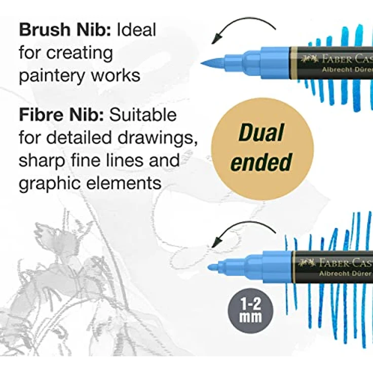 Faber-Castell 160320 - Aquarellmarker Albrecht Dürer mit Doppelspitze, 20er Etui, Marker mit Faser- und Pinselspitze, bunt – Bild 4