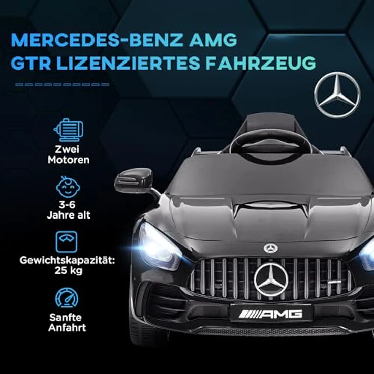 AIYAPLAY Elektro-Kinderauto 12 V Kinderauto mit Fernbedienung, USB, MP3, Musik, Belastbarkeit 25 kg, 3-5 km/h, für Kinder 3-6 Jahre, Schwarz – Bild 3