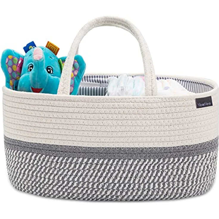 YeaYee Baby Windel Caddy Organizer, Multifunktionale Aufbewahrungsbox mit wechselbaren Fächern, 100% Baumwoll-Leinen, Tragbarer Aufbewahrungskorb für Windeln, Geschlechtsneutrales Design, Babyparty-Geschenk – Bild 1