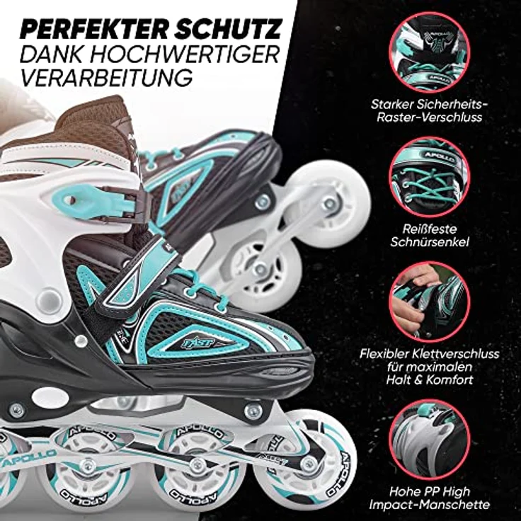 Apollo Super Blades X Pro, größenverstellbare LED Inline-Skates, Türkis, S (31-34) – Bild 4