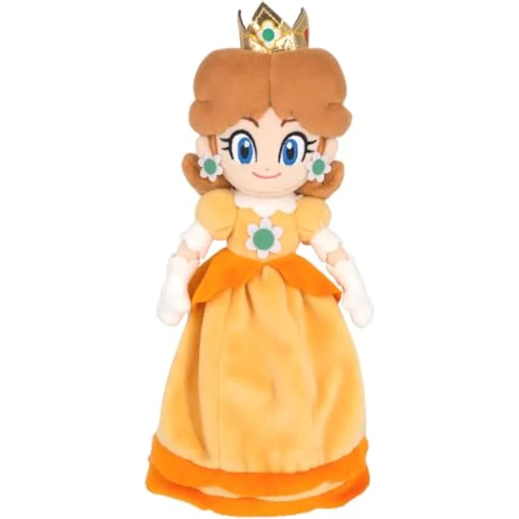 Sanei Super Mario Plüschfigur Princess Daisy, 25 cm, hochwertige Verarbeitung aus 100 % Polyester, ideal für Sammler und Fans ab 3 Jahren