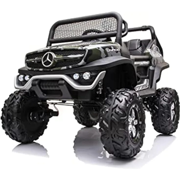 FINOOS Kinder elektroauto Mercedes Unimog 12V Elektroauto für Kinder, kinderauto mit 2,4 Ghz Fernbedienung, Allrad angetrieben, 12V 10Ah Batterie, 1-5 Jahre (Camouflage)