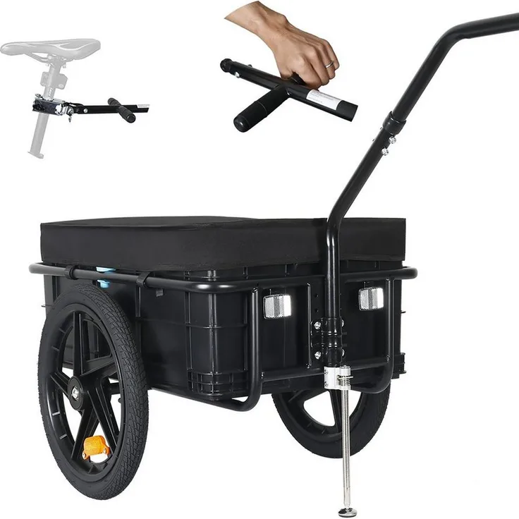 TIGGO Fahrradlastenanhänger Tiggo 75L Lastenanhänger & Handwagen XL Fahrradanhänger Anhänger, 75 Liter abnehmbare Transportbox aus schlagfestem, Schwarz