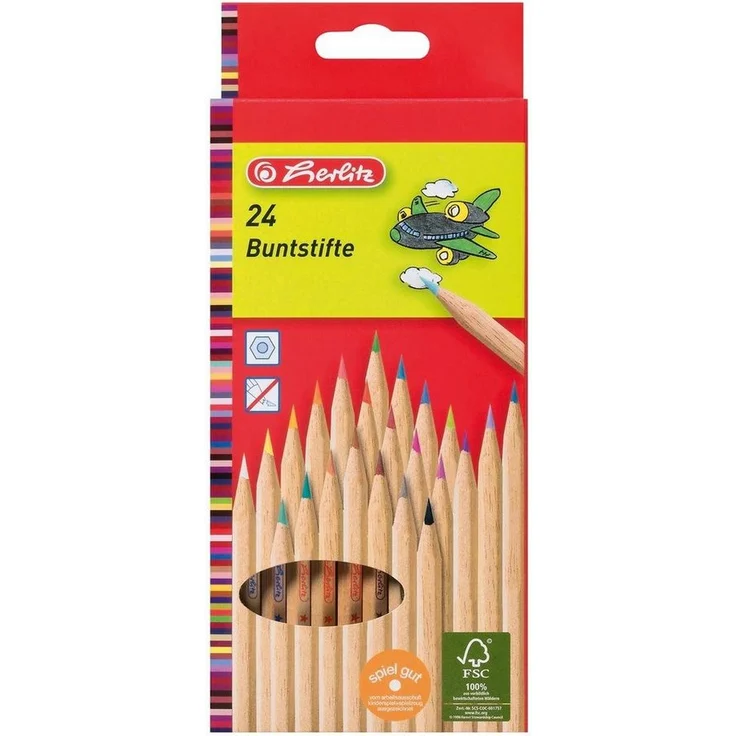 Herlitz Buntstift 24 Herlitz Buntstifte / natur, 24 verschiedene Farben, sechskantform