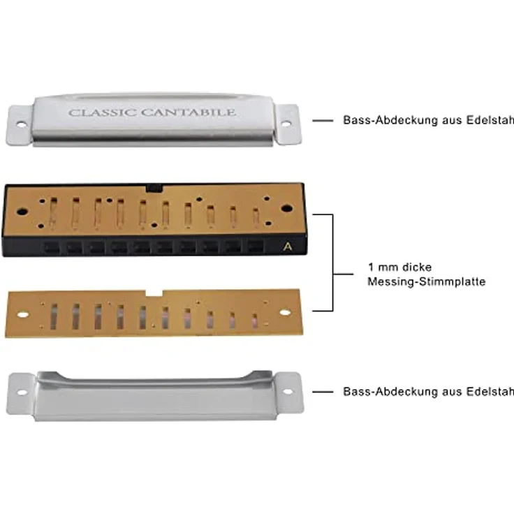 Classic Cantabile AHBS-7 Alabama Blues Harmonica 7er Mundharmonika Set - Diatonische Mundharmonikas in verschiedenen Stimmungen - 10 Messing Stimmzungen - Edelstahl-Gehäuse - Inkl. Etui & Pflegetuch – Bild 5