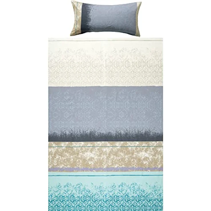 Erwin Müller Flanell-Bettwäsche4-tlg. Sparpaket, gemusterte Streifen - samtweich, temperaturausgleichend, mit praktischem Reißverschluss - blau-Silber Größe 135x200 cm (80x80 cm) – Bild 3