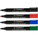 Q-Connect Flipchartmarker KF01551, 4er Pack in Schwarz, Blau, Rot und Grün, Strichstärke 2-3 mm, Rundspitze